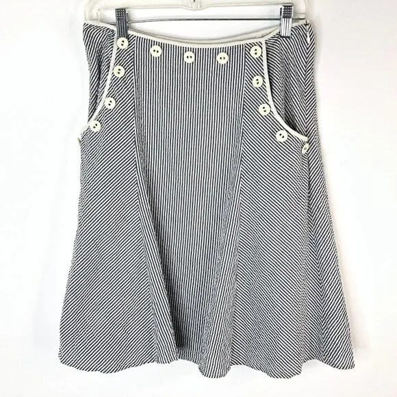 Anthropologie Viola Womens Skirt Size 0 Gray White Seersucker Striped Pockets - Picture 1 of 12